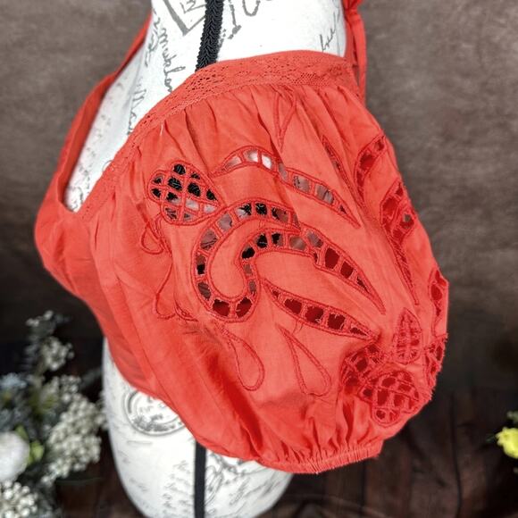 Band of the Free Tie Back Short Sleeve Entrada Top Orange S - Picture 10 of 15